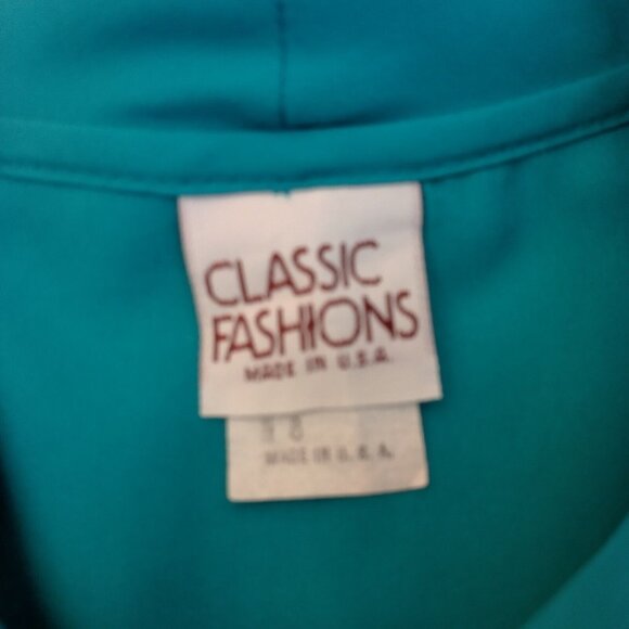Classic Fashions Blouse Women Size 8 Teal Tie Neck Long Sleeve Button Up - Picture 5 of 11